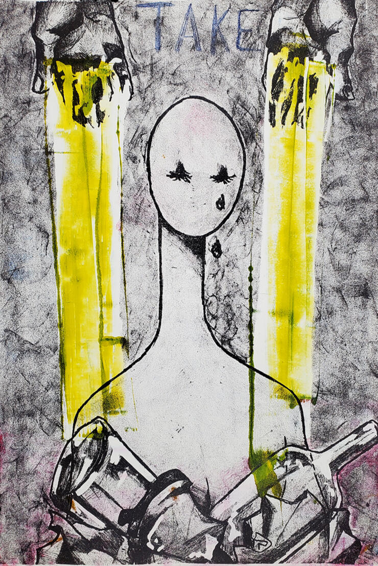 "burdened", lithograph, 22 x 15, 2022