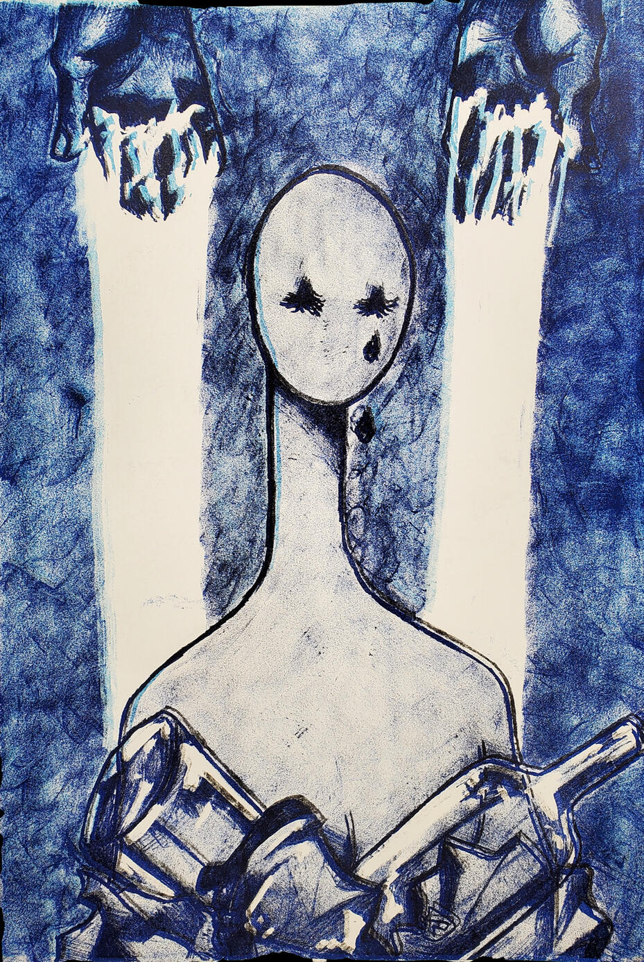 "burdened", lithograph, 22 x 15, 2022