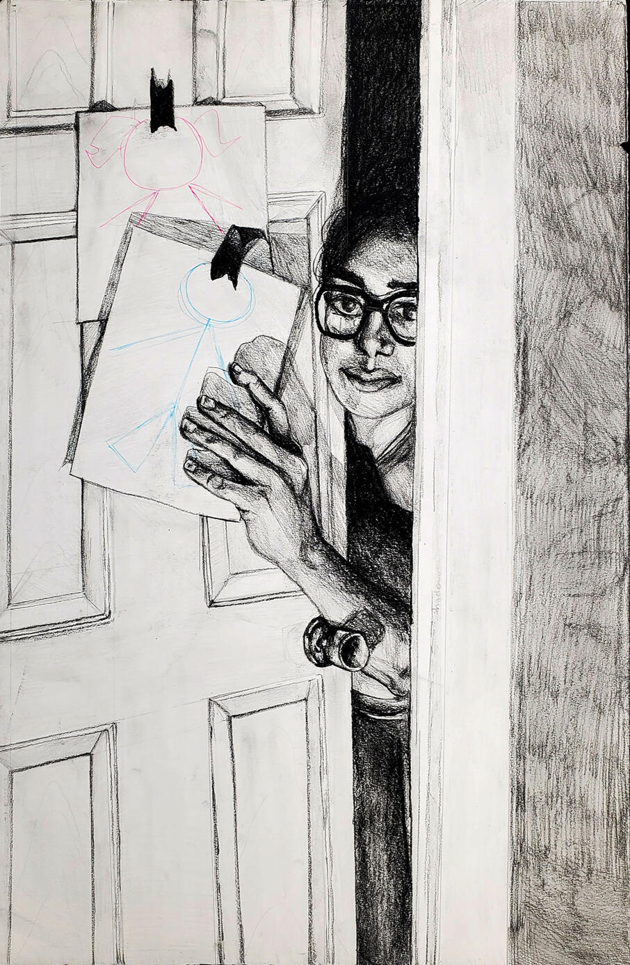 "bathroom trouble", charcoal on paper, 22 x 14, 2021